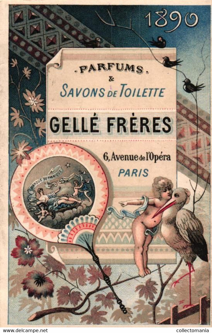 4 Cartes Chromo Gellé Frères Parfum 1890  Espagne  Chine  Arabie  Russie  Expo Universelle Paris 1889 Lith.Baily - Profumeria Antica (fino Al 1960)