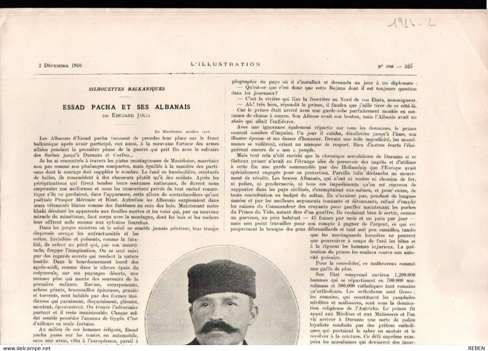 ALBANIE - Article - Coupure Presse - Année 1916 - 2 Pages - Essad Pacha Et Ses Albanais, Silhouettes Balkaniques - Publicités