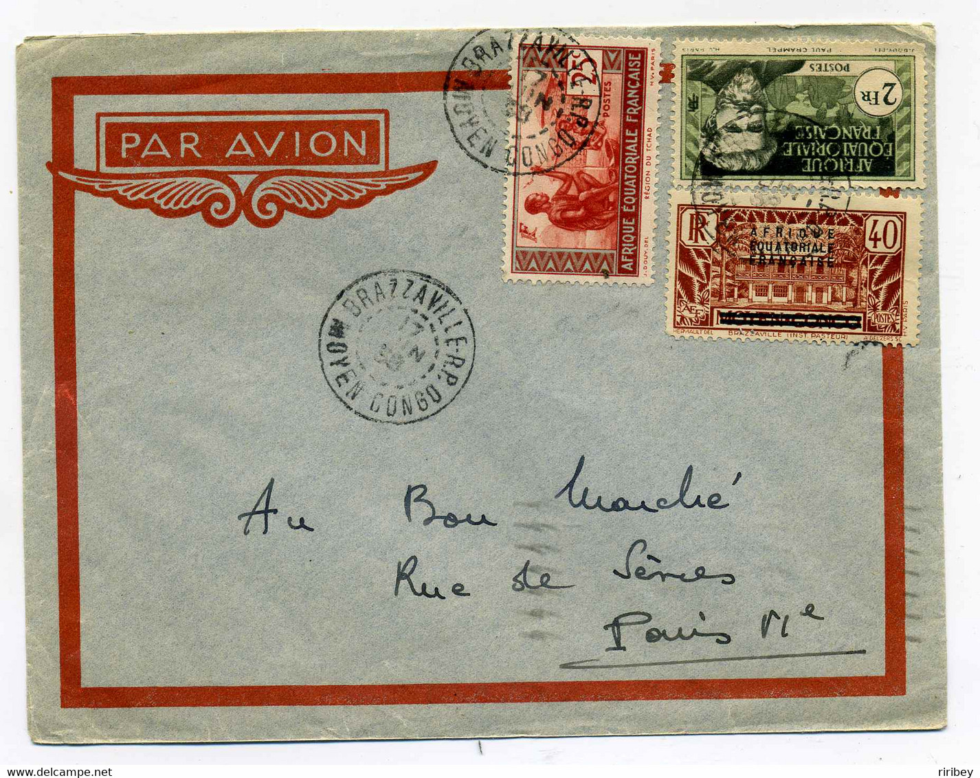 Lettre Par Avion De BRAZAVILLE Pour Paris / MOYEN CONGO /  1938 - Covers & Documents