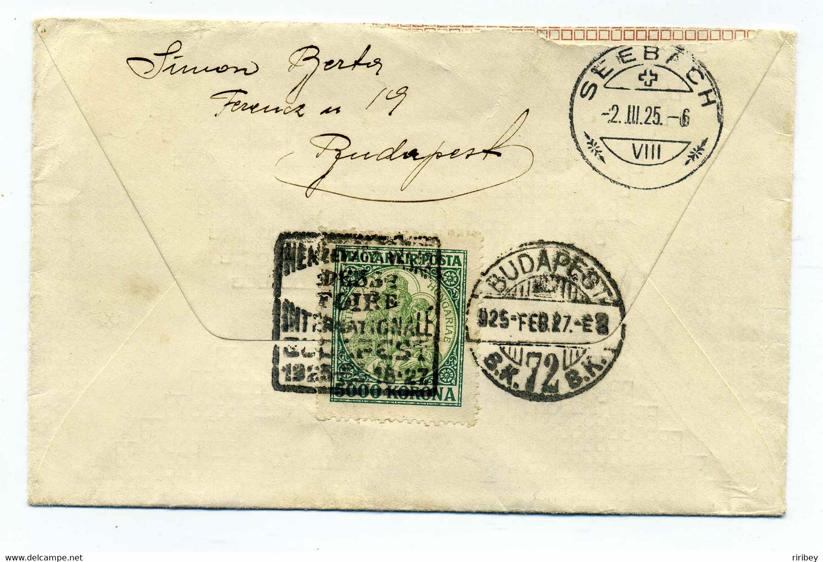 Foire Internationale BUDAPEST  18 Au 27 Février 1925 / Lettre De Budapest Pour Seeback En Suisse / YT N°366 - Covers & Documents