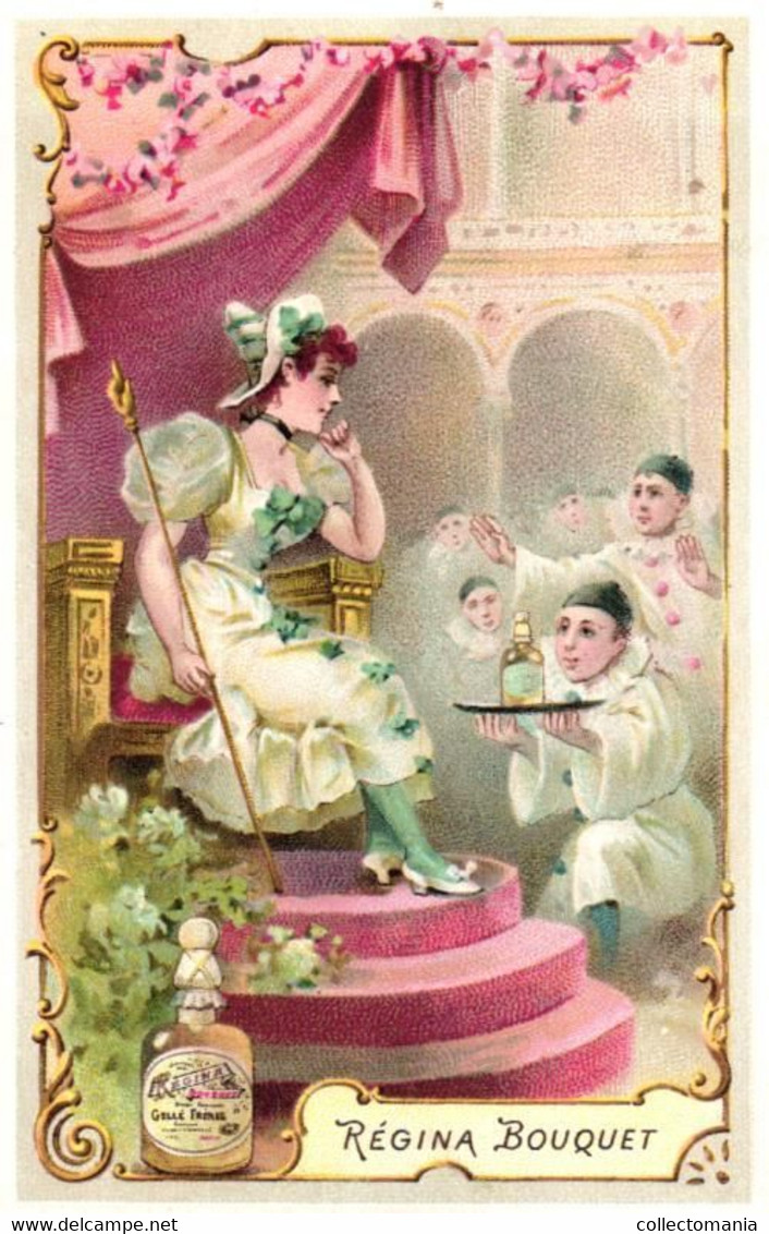 4 Cartes Chromo Gellé frères Parfum 1898 Calendrier Paris Pierrot Bouquet de Trianon Regina Bouquet Idylle   Lith.Baily
