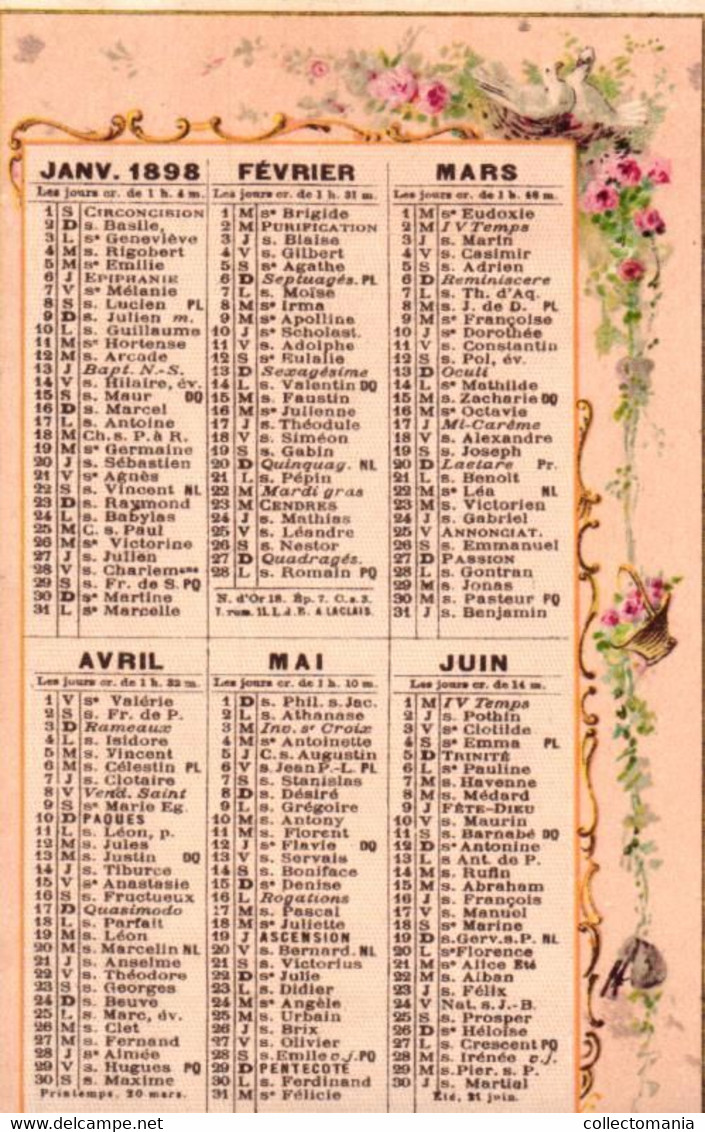 4 Cartes Chromo Gellé frères Parfum 1898 Calendrier Paris Pierrot Bouquet de Trianon Regina Bouquet Idylle   Lith.Baily