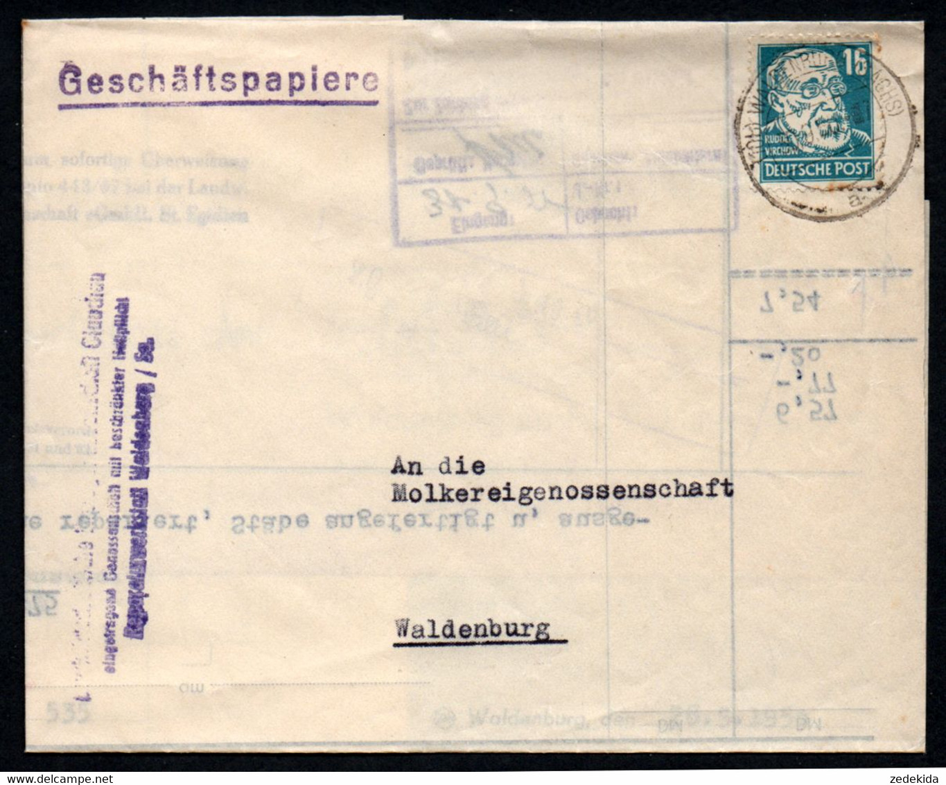 C7536 - Waldheim Molkereigenossenschaft - Rechnung Briefkopf Geschäftspost Bedarfspost - 1950 - ...