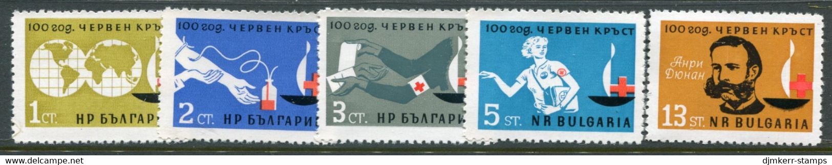 BULGARIA 1964 Red Cross Centneary MNH / **.  Michel 1421-25 - Unused Stamps