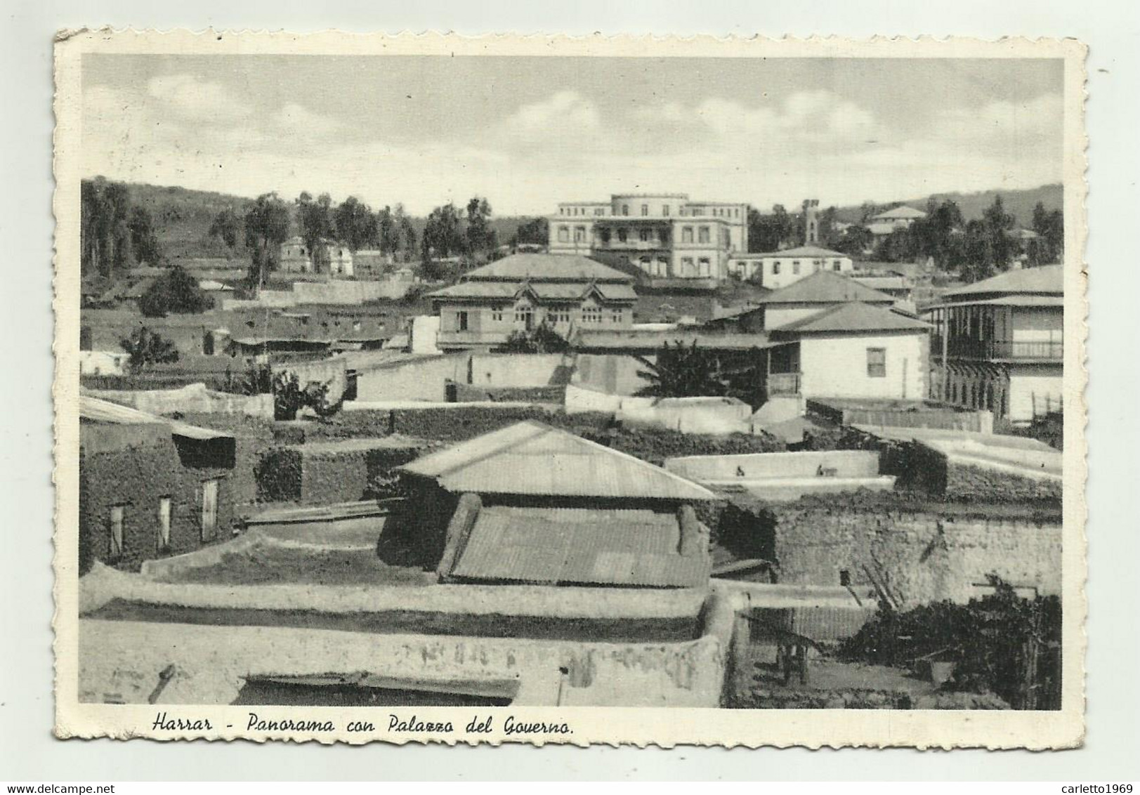 HARRAR - PANORAMA CON  PALAZZO DEL GOVERNO 1937  VIAGGIATA FG - Etiopía