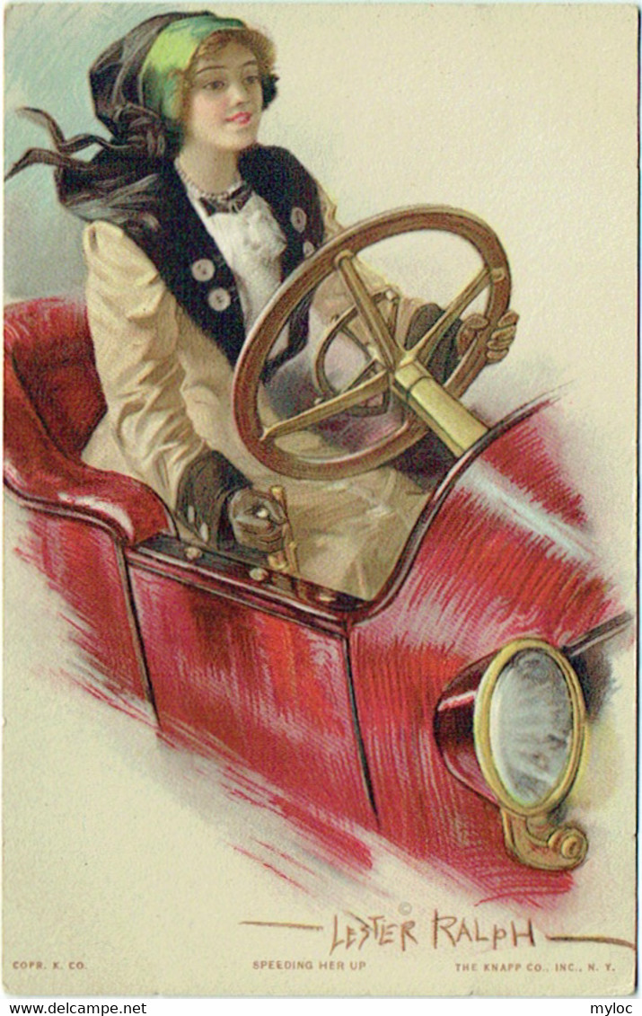 Illustrateur : LESTER RALPH. Femme En Voiture. Speeding Her Up. Art Nouveau. - Andere & Zonder Classificatie