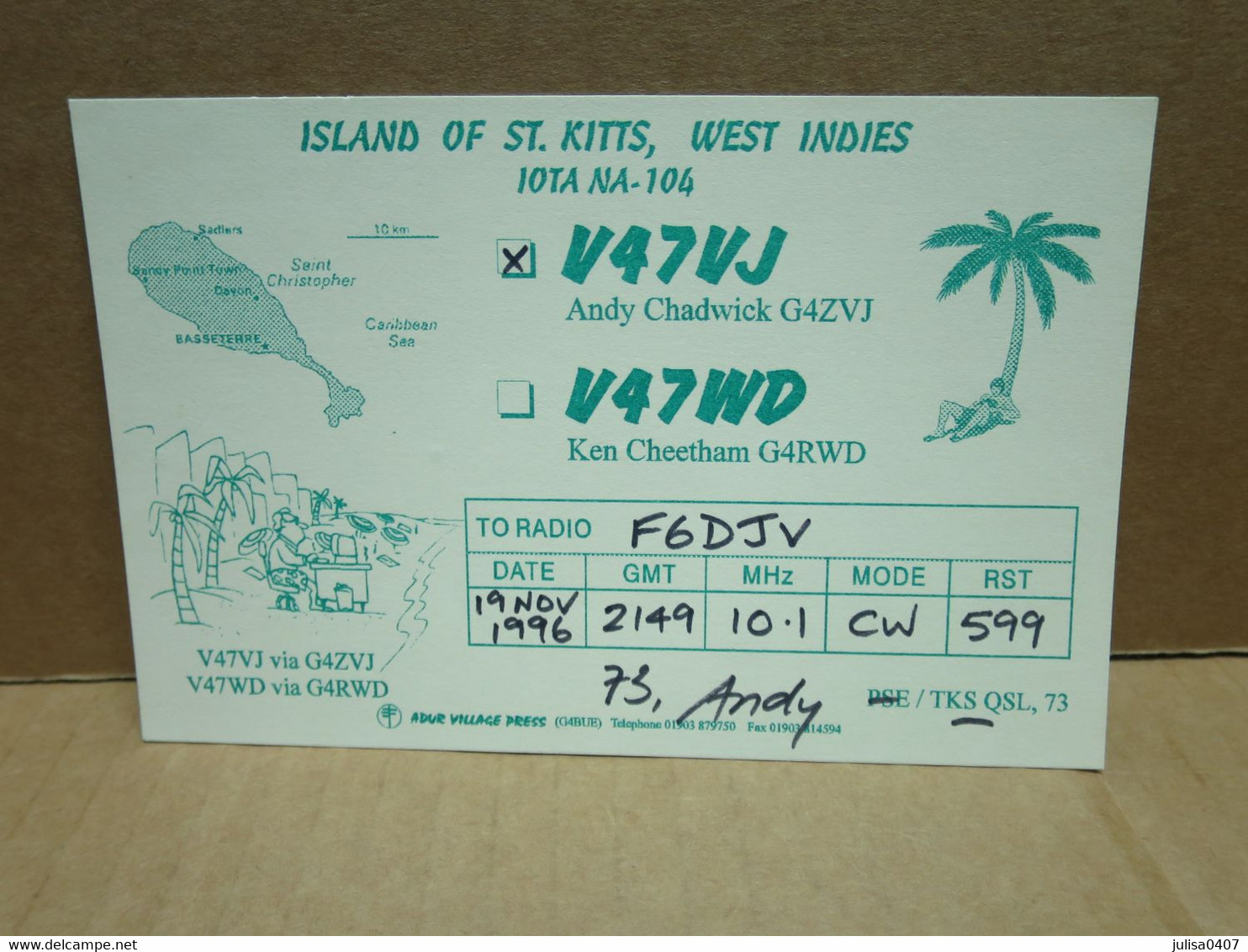 SAINT KITTS Carte Radio Amateur - St. Kitts Und Nevis