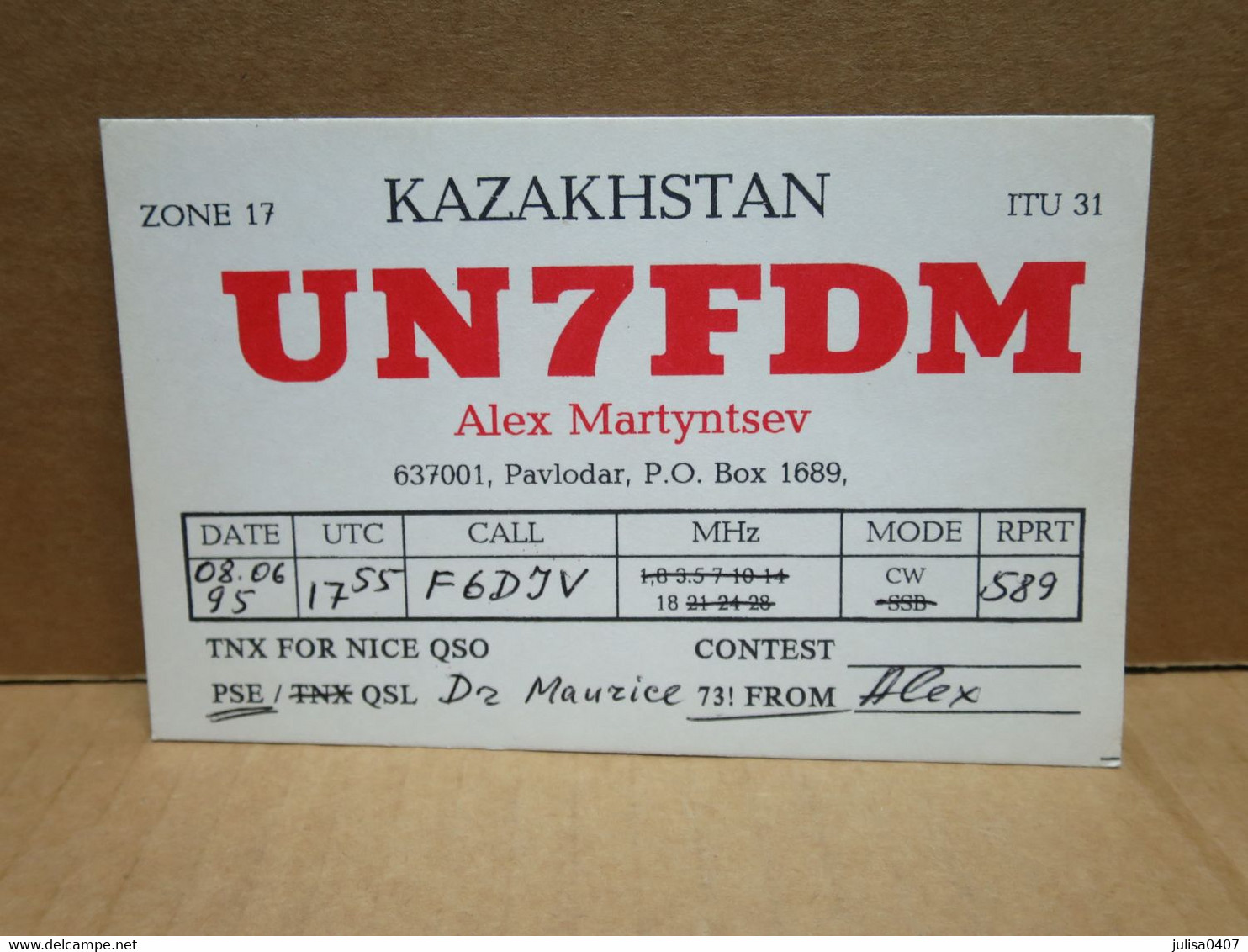 PAVLODAR (Kazakhstan) Carte Radio Amateur - Kazachstan