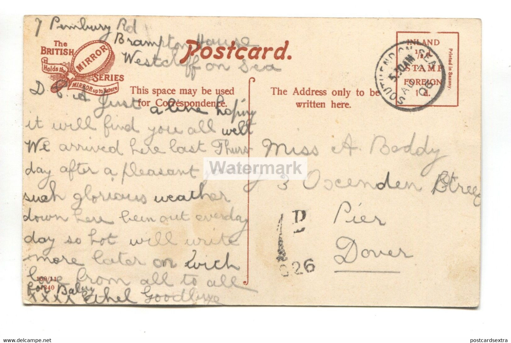 Westcliff-on-Sea - The Parade - Old Essex Postcard, No Postage Stamp, 1d Surcharge - Southend, Westcliff & Leigh