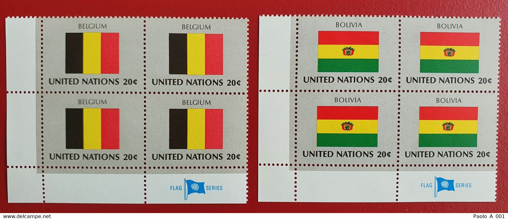 UNO NEW YORK MNH BELGIUM BELGIQUE BELGIE BOLIVIA FLAG OF NATIONS BLOC OF FOUR - Andere & Zonder Classificatie