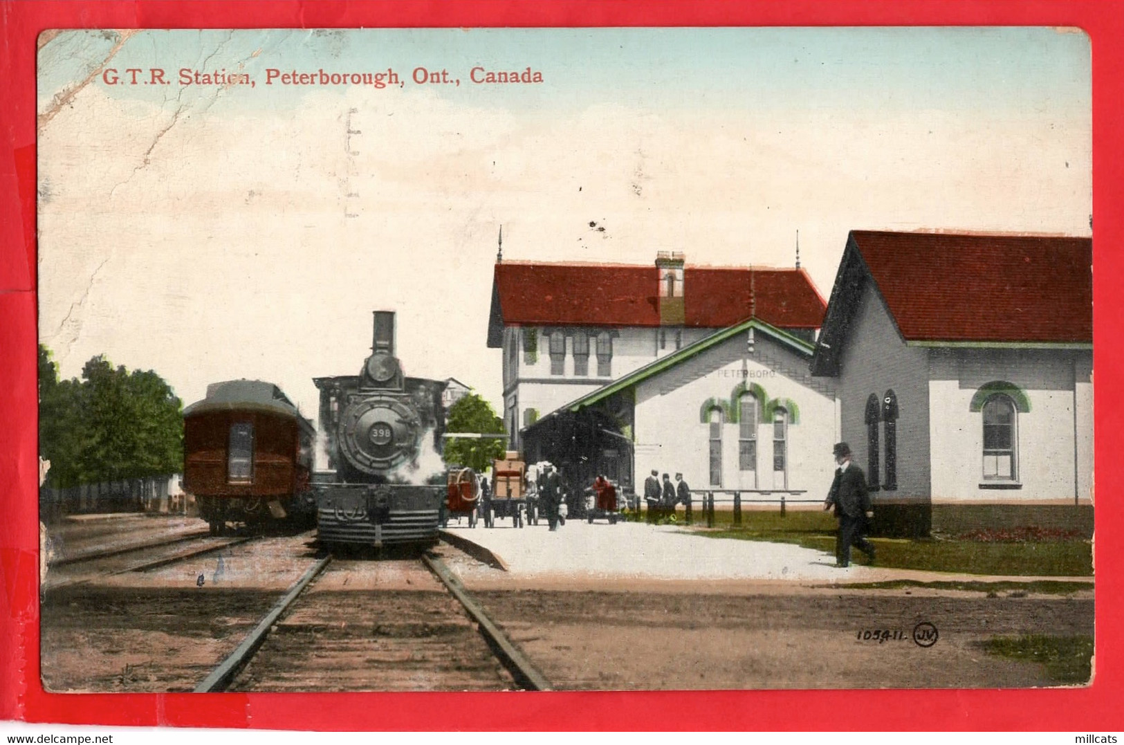 CANADA ONT   PETERBOROUGH GTR RAILWAY STATION     STEAM ENGINE TRAIN LOCOMOTIVE   Pu 1913 + TORONTO EXHIBITION POSTMARK - Peterborough