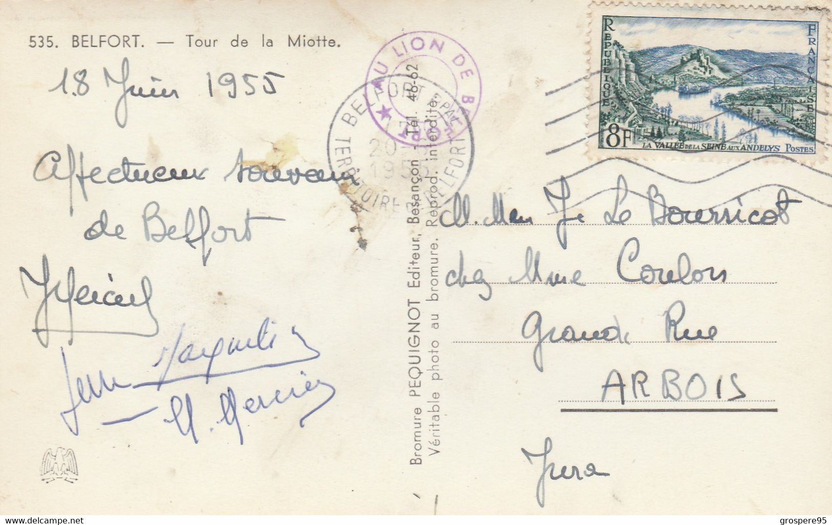 BELFORT TOUR DE LA MIOTTE 1955 AVEC CACHET AU LION PEU COURANTE - Belfort - Ville