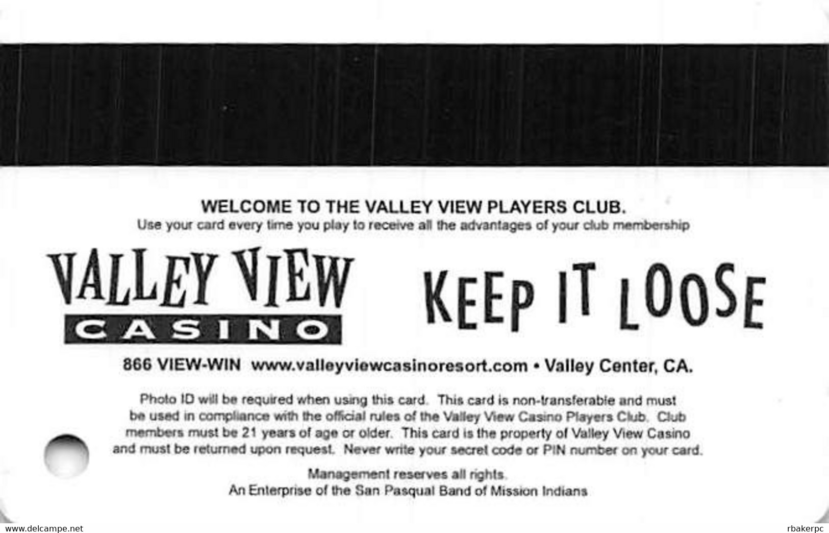 Valley View Casino - Valley Center CA - Elite Slot Card - Casino Cards