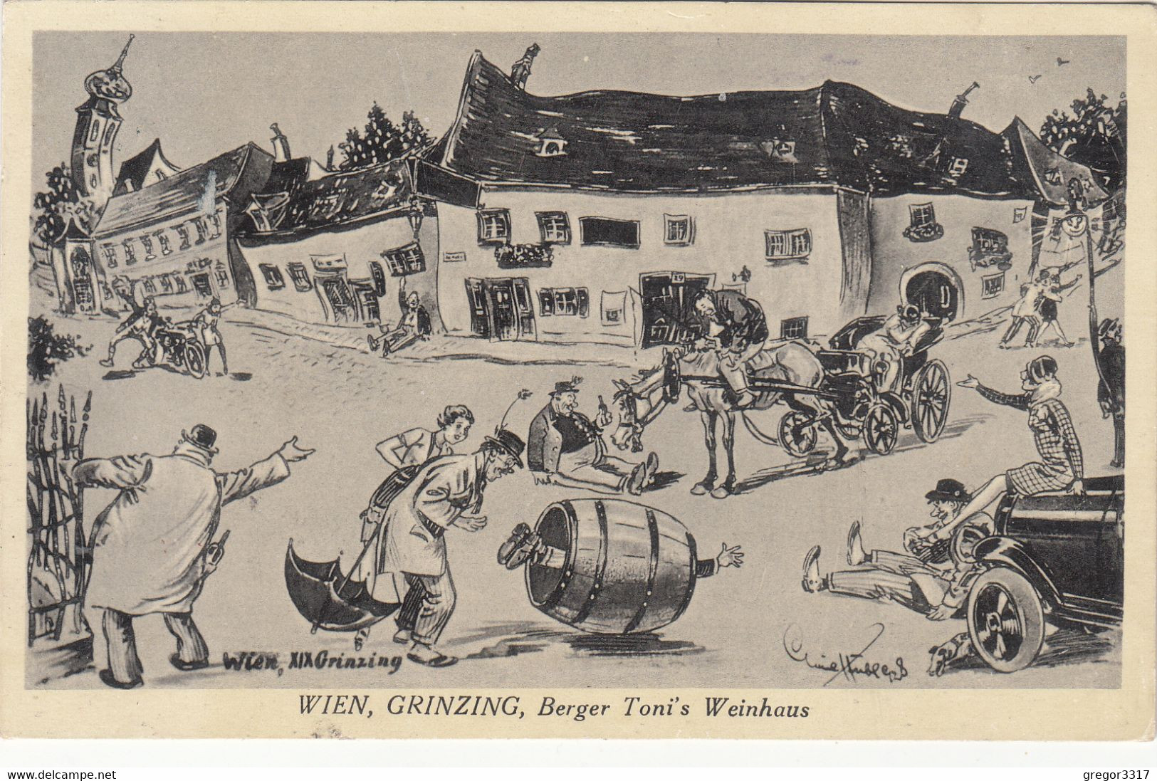 2474) WIEN - GRINZING - Berger Toni's Weinhaus - Tolle HUMOR AK - Verschwommen Betrunkene ALT !! 1936 - Grinzing