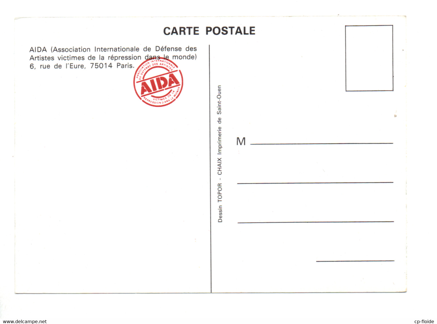 AIDA . ASSOCIATION INTERNATIONALE DE DÉFENSE DES ARTISTES . DESSIN ROLAND TOPOR - Réf. N°29879 - - Topor