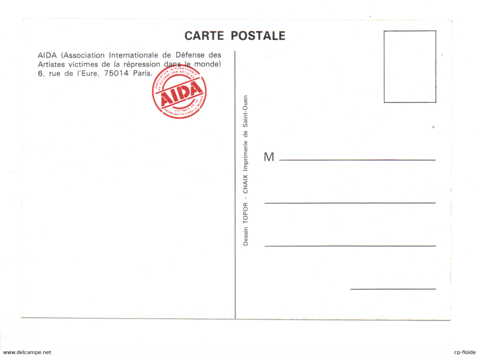 AIDA . ASSOCIATION INTERNATIONALE DE DÉFENSE DES ARTISTES . DESSIN ROLAND TOPOR - Réf. N°29880 - - Topor