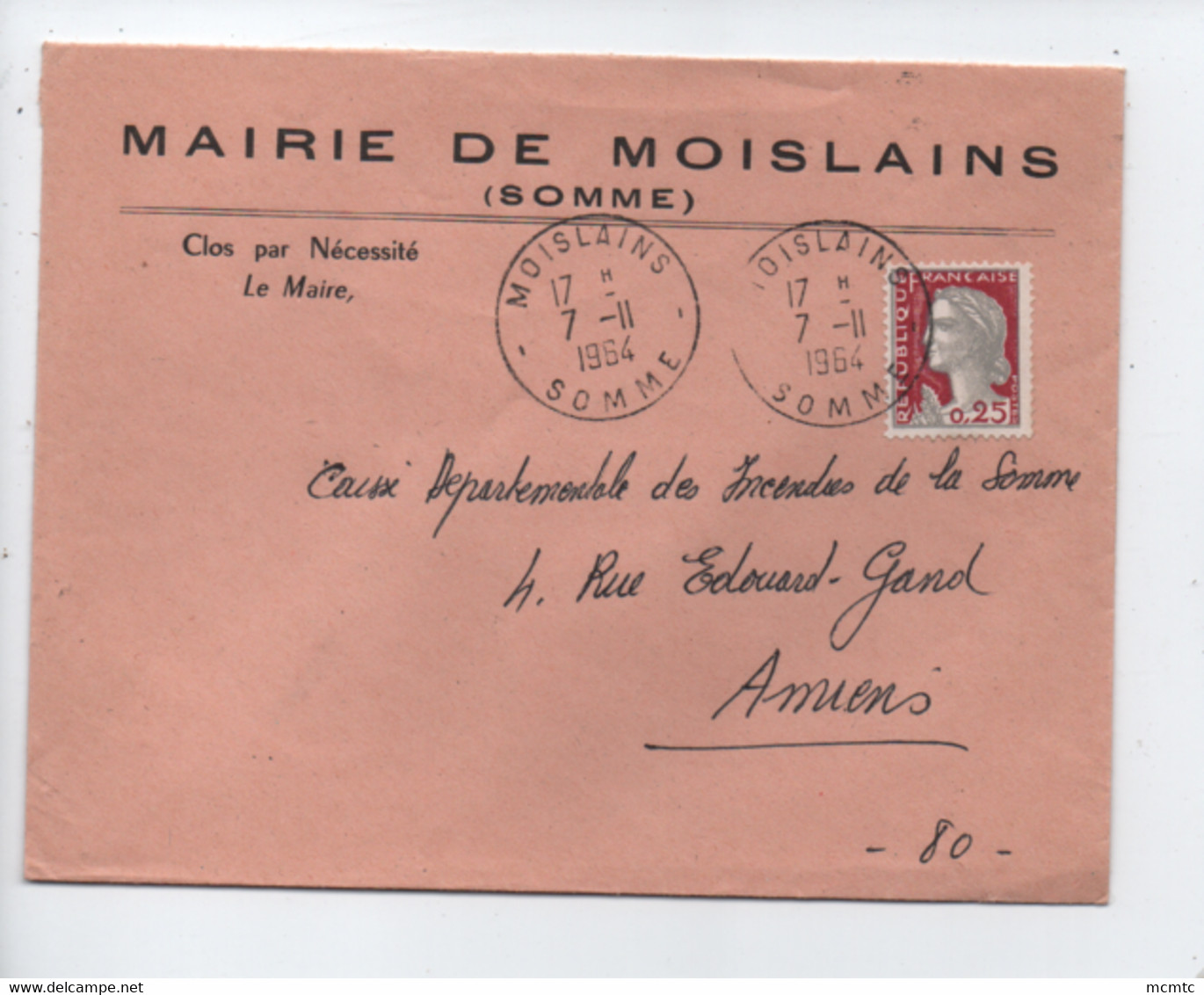 Enveloppe -  Mairie De Moislains      -(Somme) - - Moislains