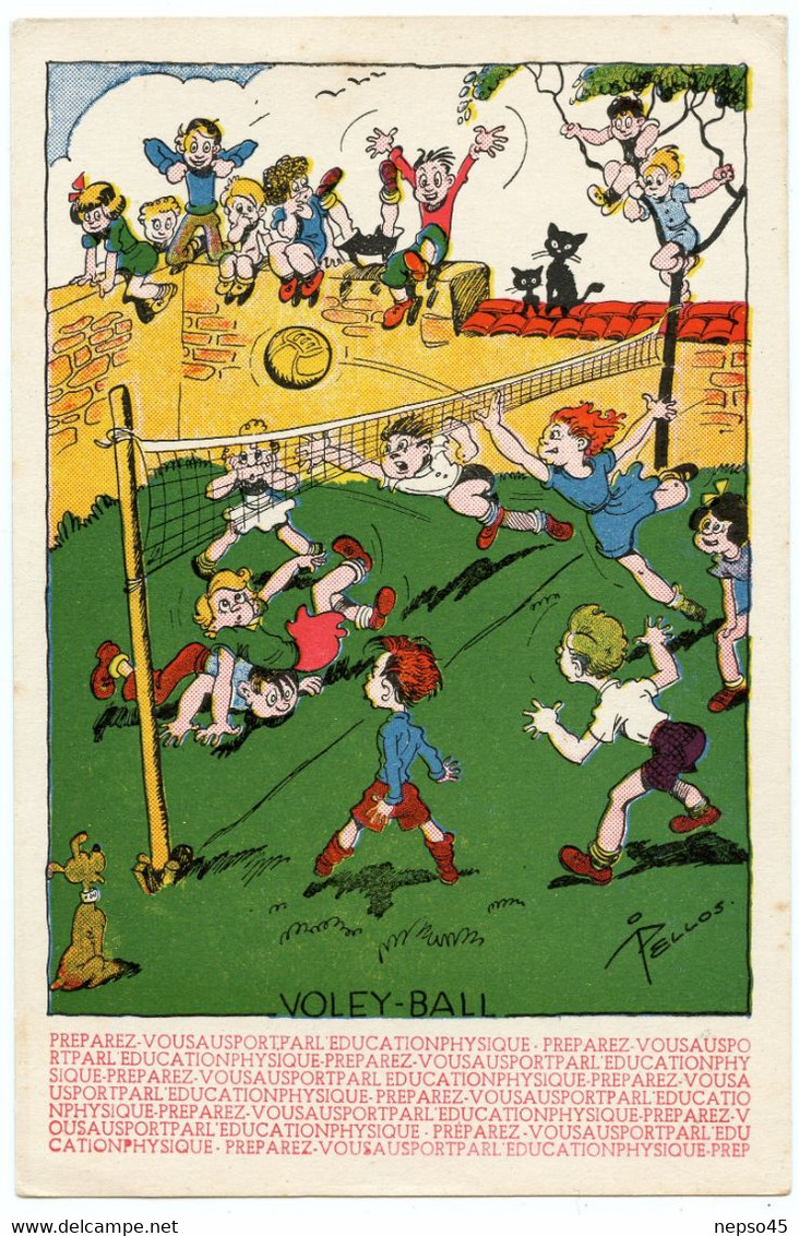Voley-Ball.préparez Vous Au Sport Par L'éducation Physique.célèbre Illustrateur De Bandes Dessinées Pellos.Pieds Nikelés - Comicfiguren