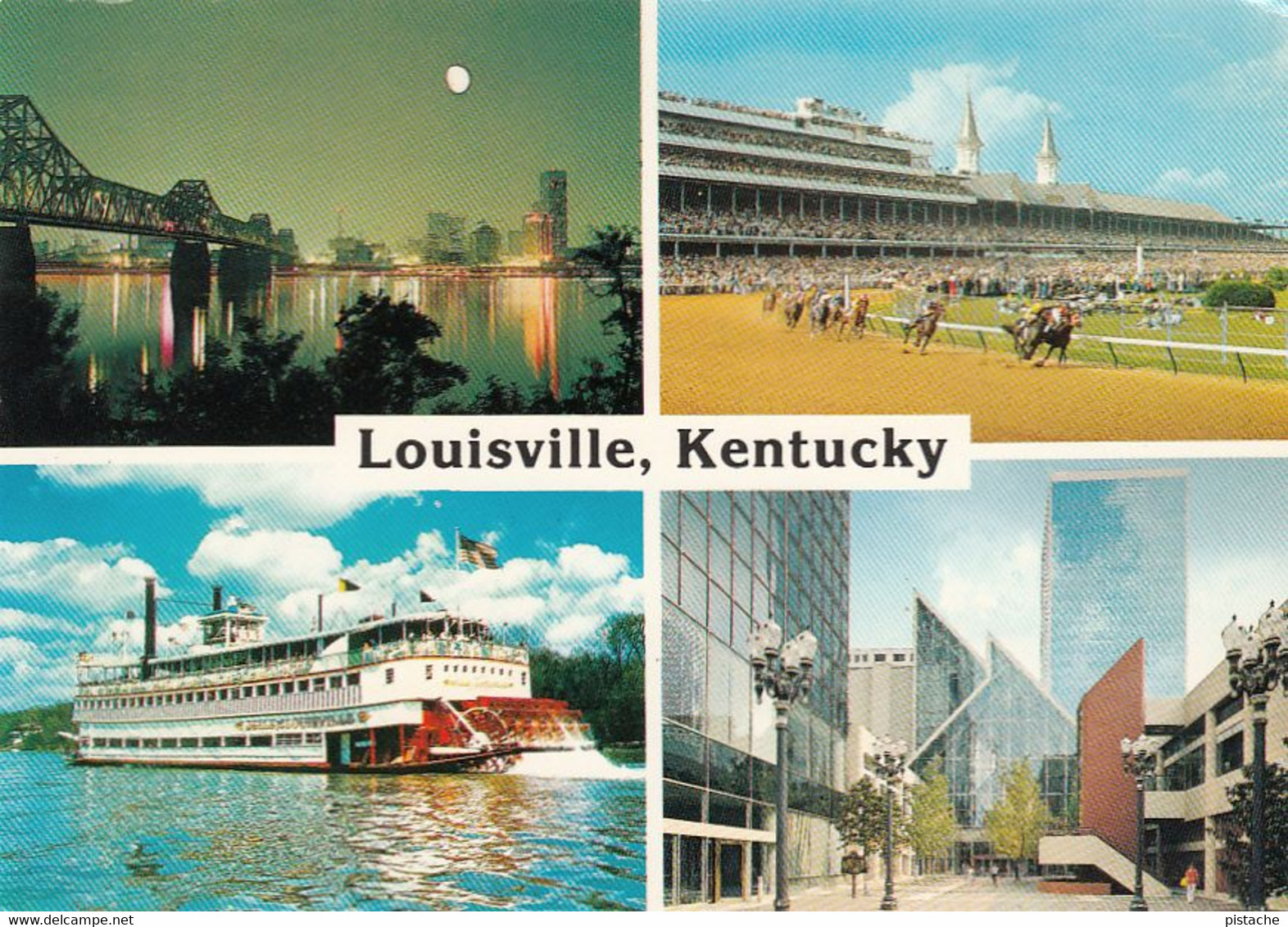 Louisville Kentucky KY - Multiviews - Boat - Horse Racing Track - Bridge - Size 4 X 6 - Unused - 2 Scans - Louisville