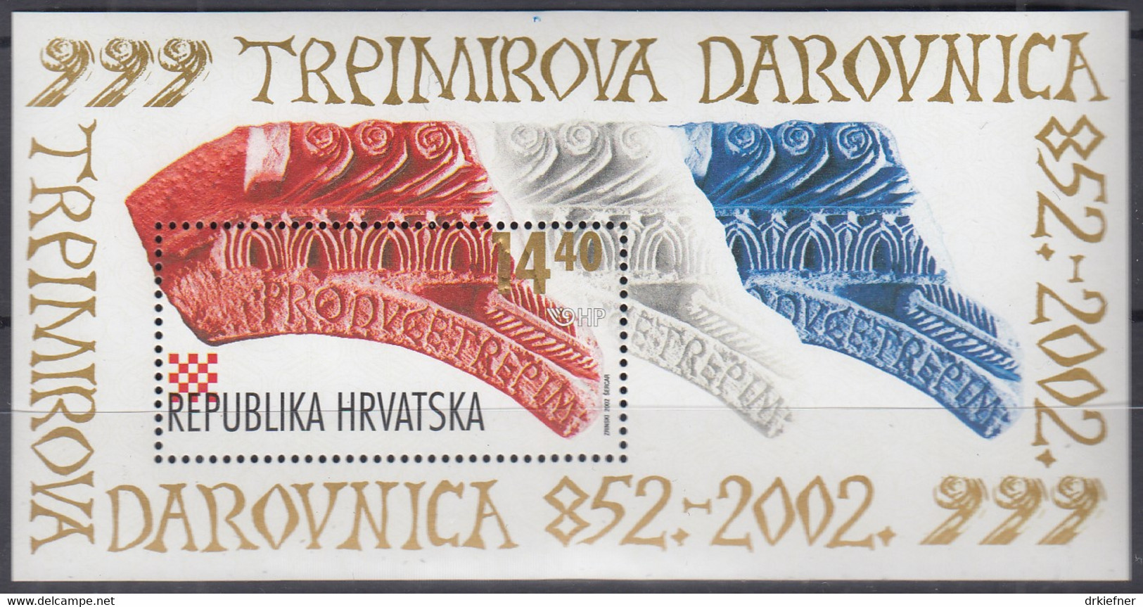 KROATIEN  Block 20, Postfrisch **, 1150. Jahrestag Der Ersten Urkundlichen Erwähnung Des Wortes „Kroate“, 2002 - Croatie