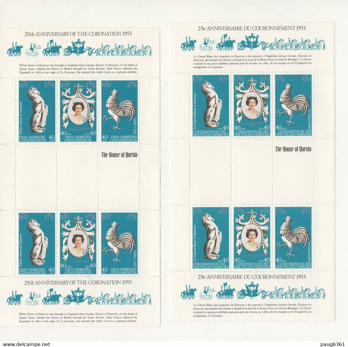 NOUVELLES HEBRIDES 1978 ELISABETH FEUILLETS   YVERT N°537A-540A    NEUF MNH** - Blocks & Kleinbögen