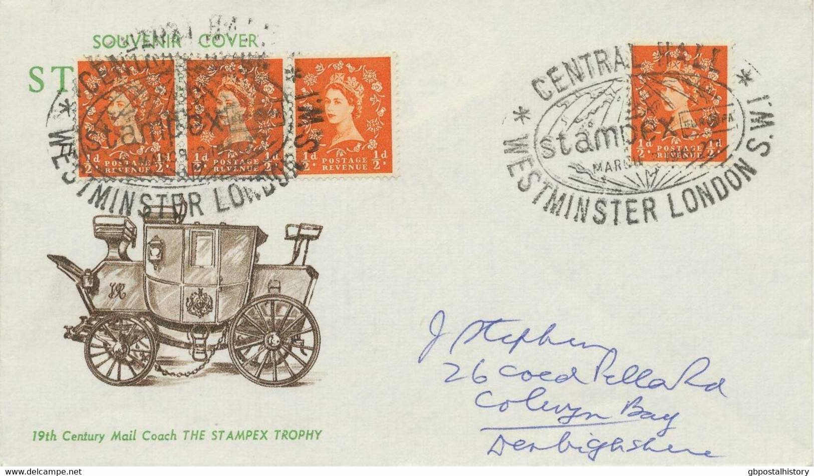 GB SPECIAL EVENT POSTMARKS 1961 STAMPEX CENTRAL HALL WESTMINSTER LONDON S.W.I - Storia Postale