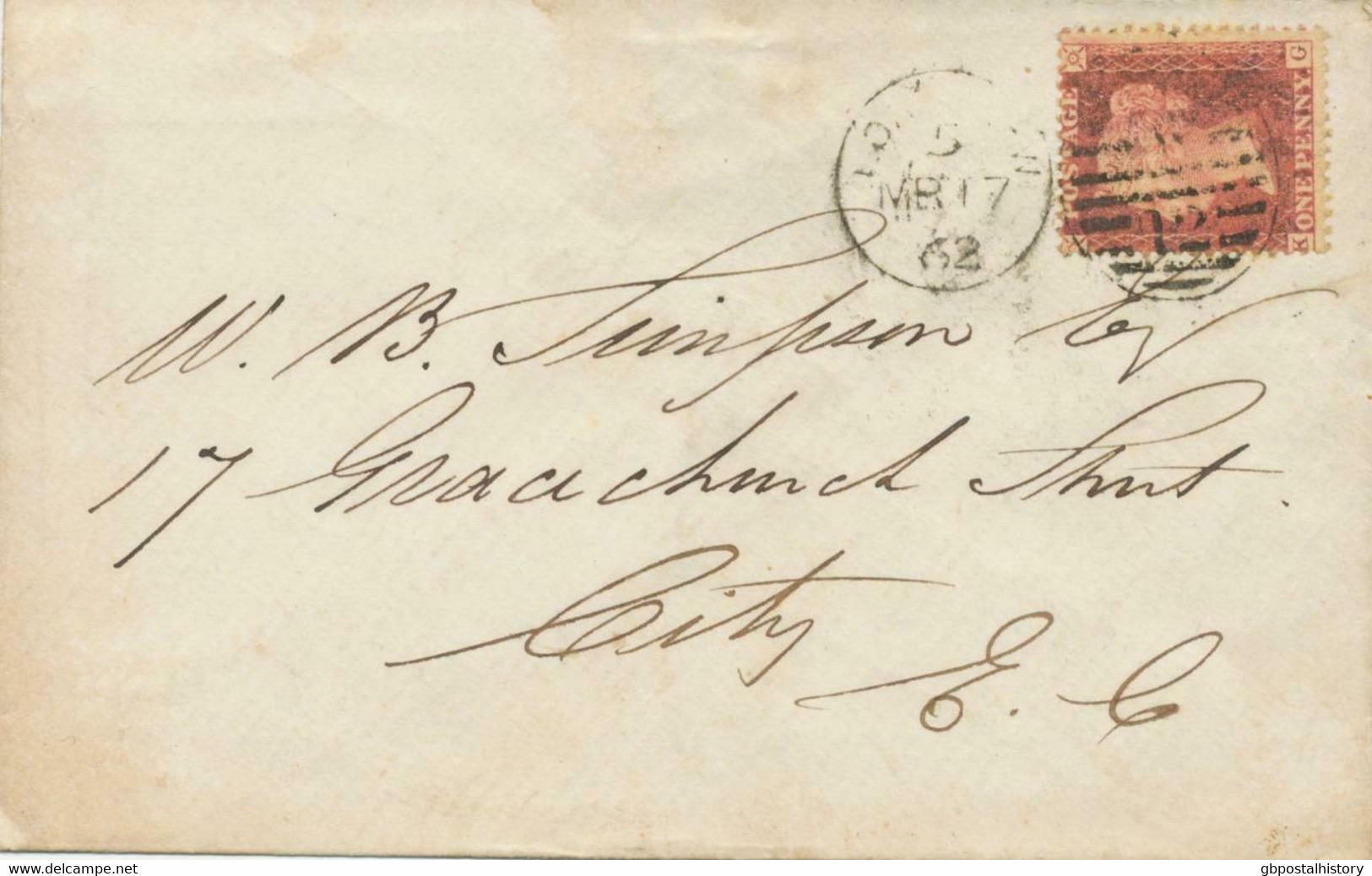 GB 1862 QV 1d Rose-red Perf. 14 (KG) On VF Cvr W Duplex "LONDON-W / W / 12" - Storia Postale