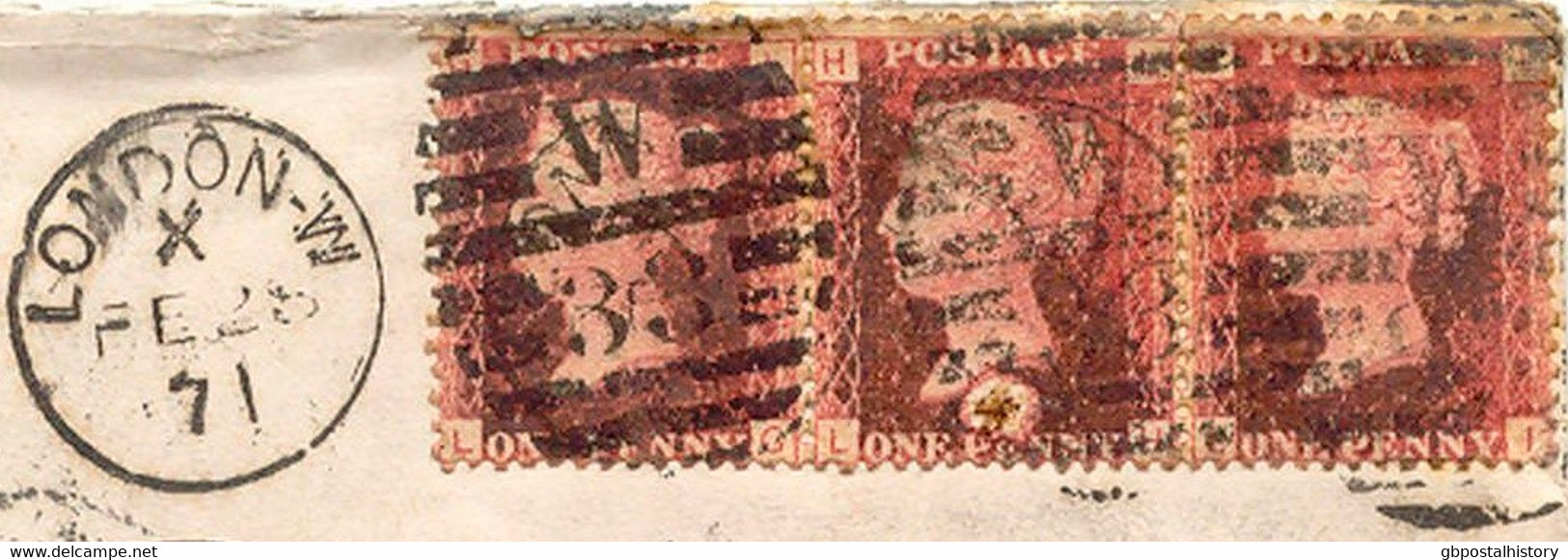 GB 1871 QV 1d Red Pl.106 Rare Multiple Postage (3x, GL-IL) DOUBLE "PD" TRANSIT - Lettres & Documents