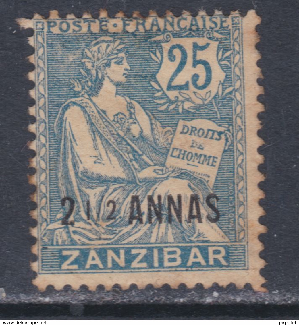 Zanzibar N° 51  (.) : 2 1/2  Annas  Sur 25 C. Bleu Neuf Sans Gomme Sinon TB - Unused Stamps