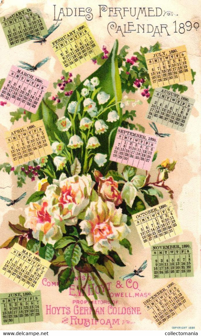 7 Cards Hoyt's German Cologne Perfume Calendar 1888 1890 - Vintage (until 1960)