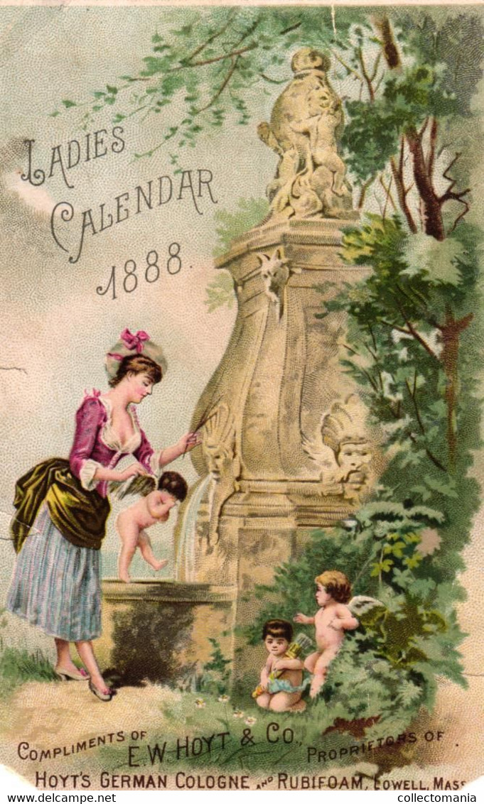 7 Cards Hoyt's German Cologne Perfume Calendar 1888 1890 - Antiquariat (bis 1960)