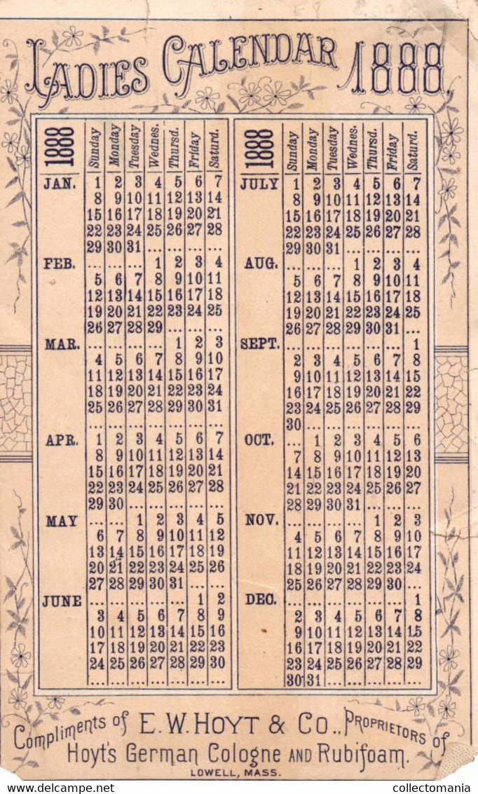 7 Cards Hoyt's German Cologne Perfume Calendar 1888 1890