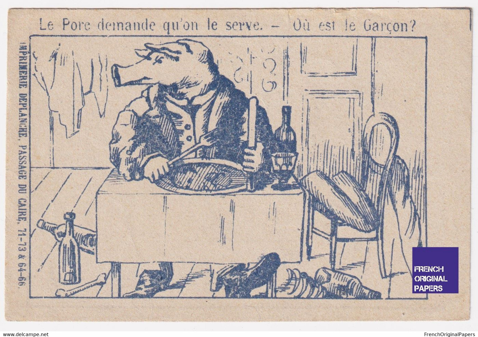 Chromo Gravure Image Devinette Chicorée Candeliez Deplanche Paris 1890 Porc Humanisé Cochon Anthropomorphisme 48-42 - Tè & Caffè