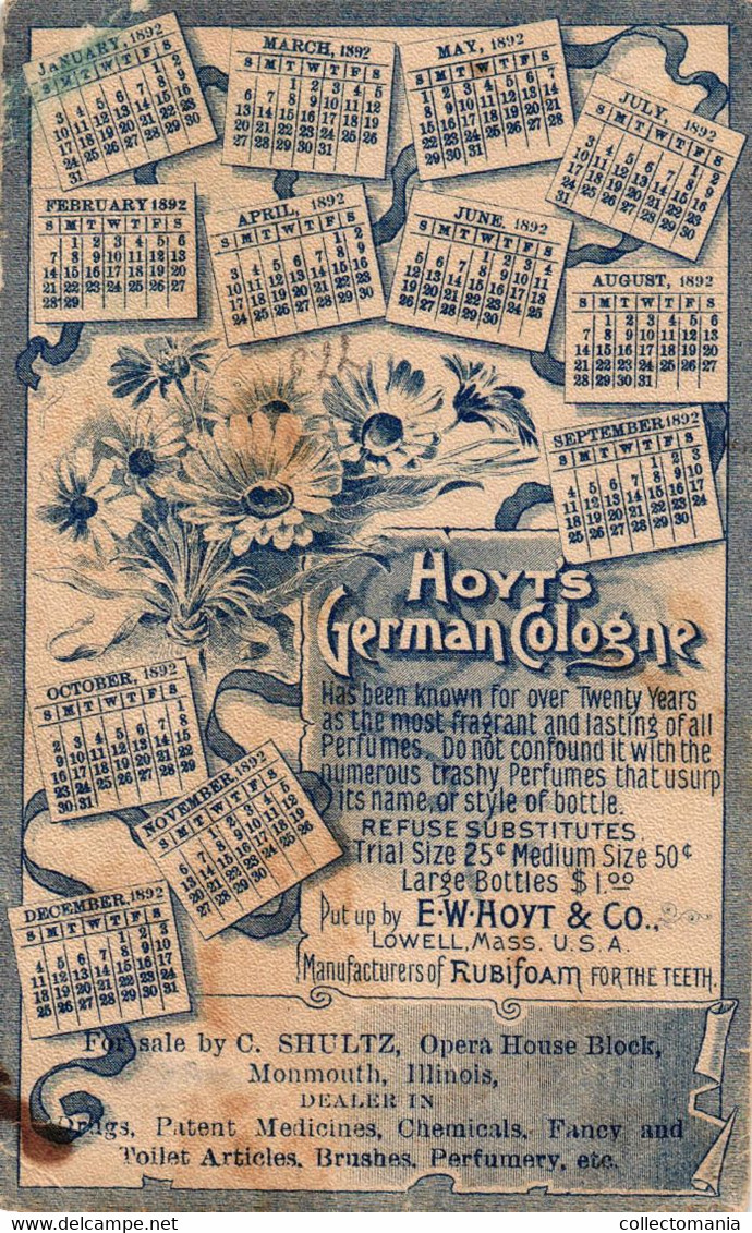 5  Cards Hoyt's German Cologne Perfume Calendar 1894 1892