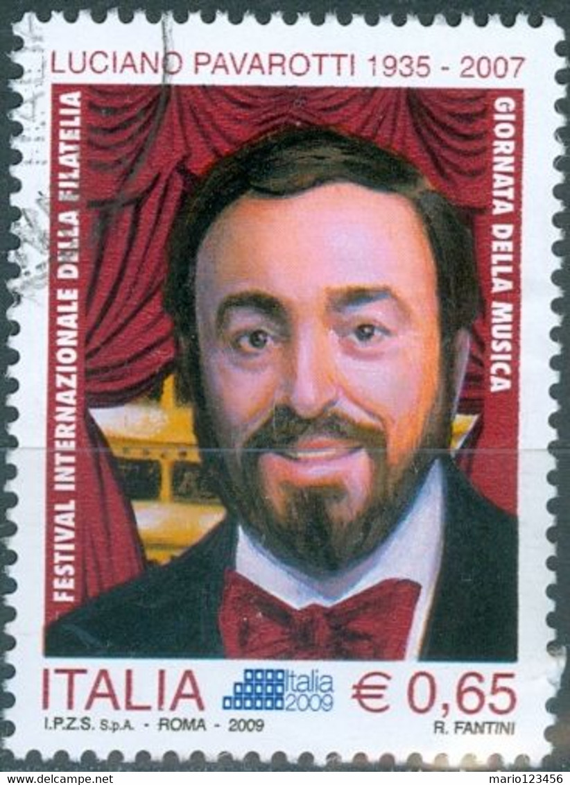 ITALIA, ITALIE, LUCIANO PAVAROTTI, 2009, 0,65 €, FRANCOBOLLO USATO Mi.: IT 3345  Scott: IT 2974 - 2001-10: Gebraucht