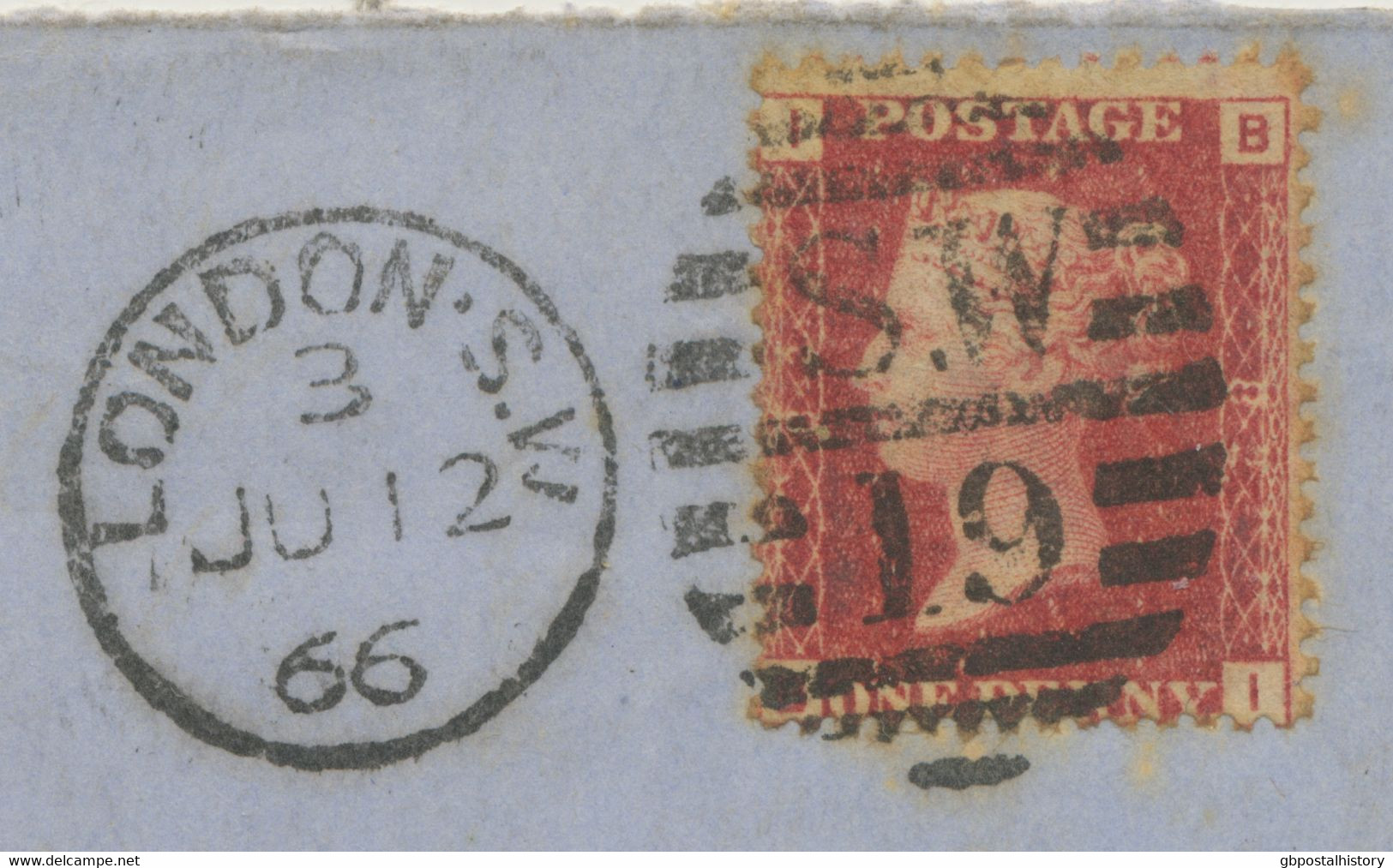 GB 1866 QV 1d Rose-red Pl.82 With Rare Variety: Thick (double?) Letter "B" (BI) - Covers & Documents