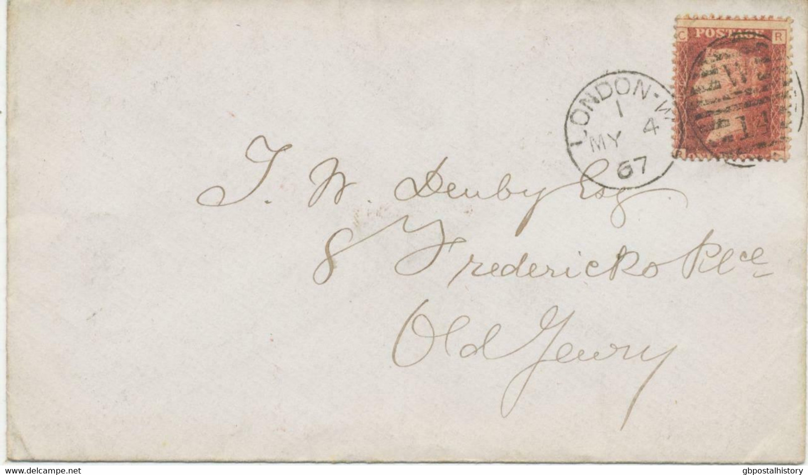 GB 1867 QV 1d Rose-red Pl.96 (RC, Variety: Misperforated) "LONDON-W / W / 14" - Storia Postale