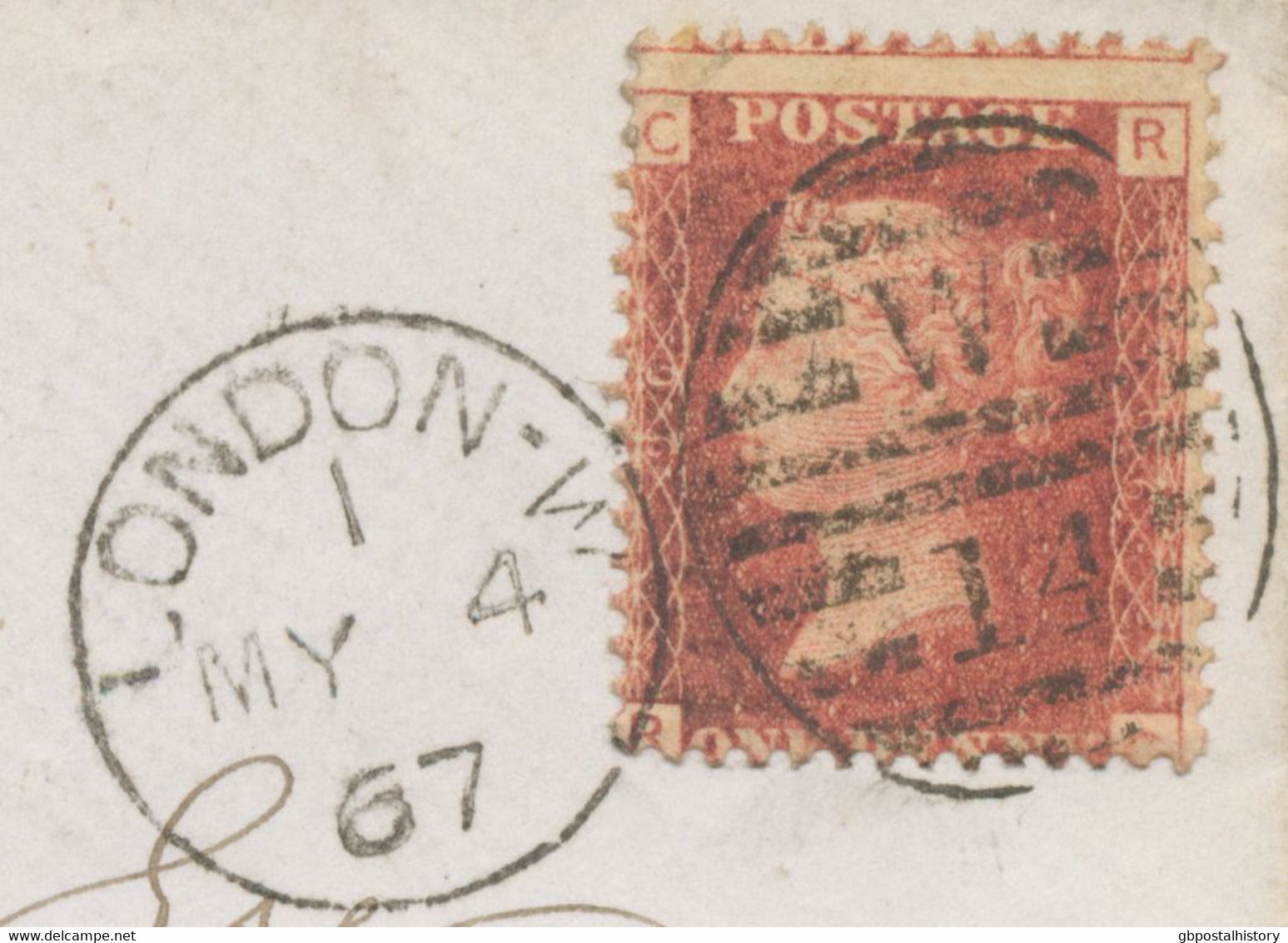 GB 1867 QV 1d Rose-red Pl.96 (RC, Variety: Misperforated) "LONDON-W / W / 14" - Briefe U. Dokumente