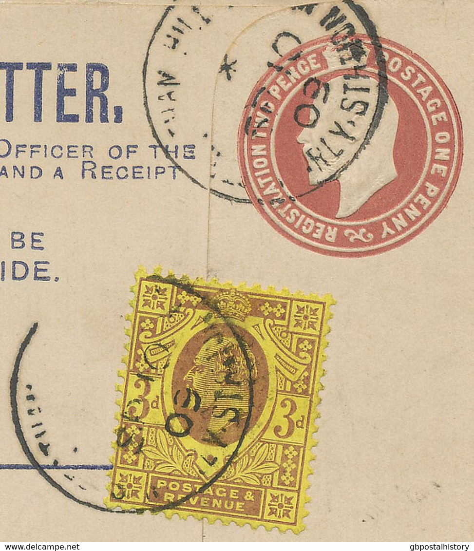 GB 1909 Edward Superb Postal Stationery Registered Env Uprated With 3d Coated Paper To GEBRÜDER SENF, LEIPZIG - Briefe U. Dokumente