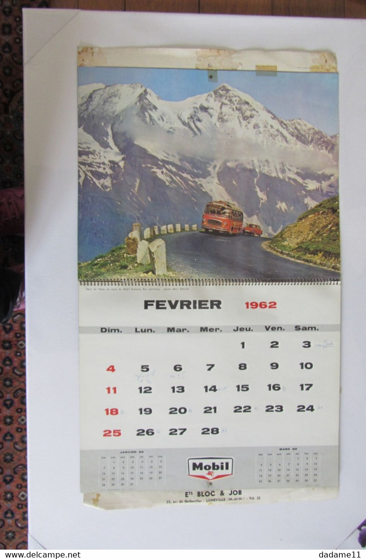 Calendrier Huiles Ou Essences Mobil 1962 - Grand Format : 1961-70