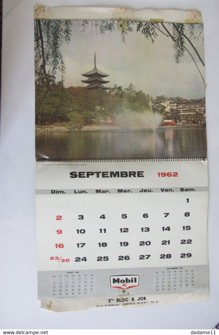 Calendrier Huiles Ou Essences Mobil 1962 - Grand Format : 1961-70