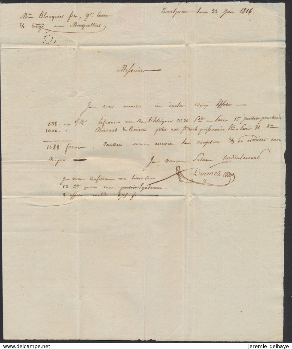 Précurseur - LAC Datée De Turnhout (1816) + Obl Linéaire 93 / TURNHOUT, Port "II' > Montpellier Par Paris - 1815-1830 (Hollandse Tijd)