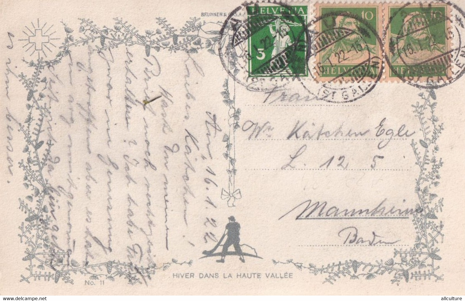 A2369 - HIVER DANS LA HAUTE VALLE VAUD CANTON, SWITZERLAND 1922  USED  VINTAGE POSTACARD - Le Vaud