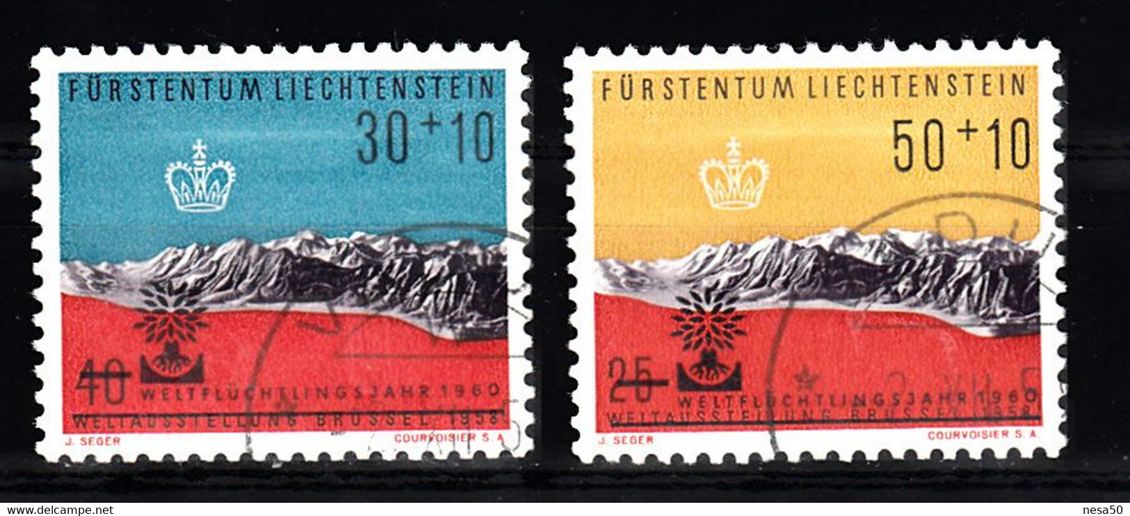 Liechtenstein 1960 Mi Nr 389 - 390, Wereldvluchtelingenjaar,. Met Opdruk - Gebruikt
