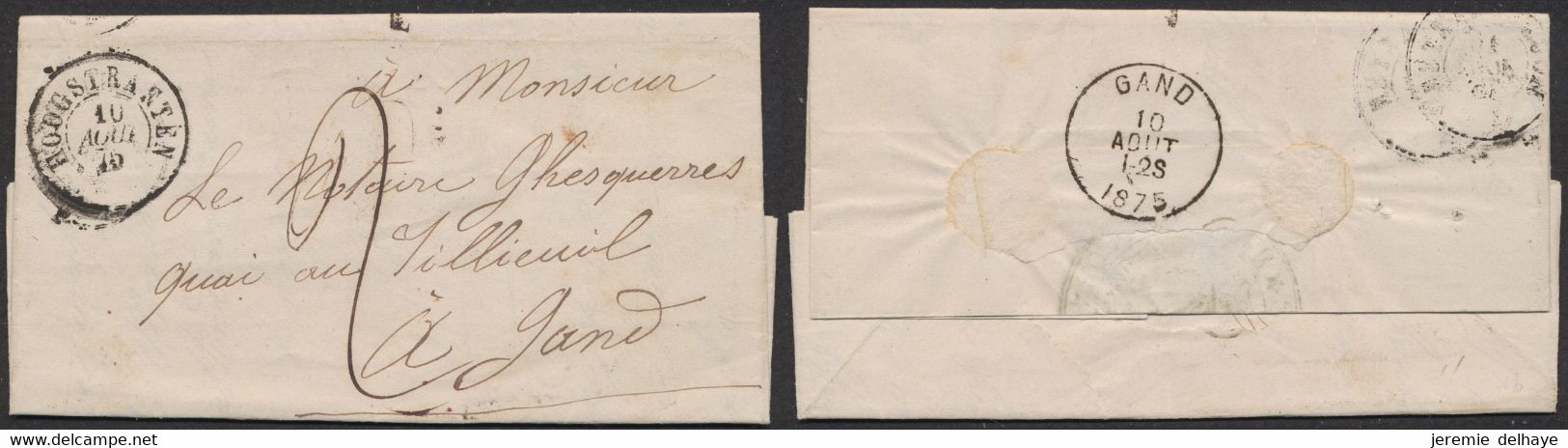 LAC Non Affranchie Datée De Hoogstraeten (1875) + Cachet DC Et Port "2" > Gand / Intérieur Déclaration De Versement DC G - Post Office Leaflets