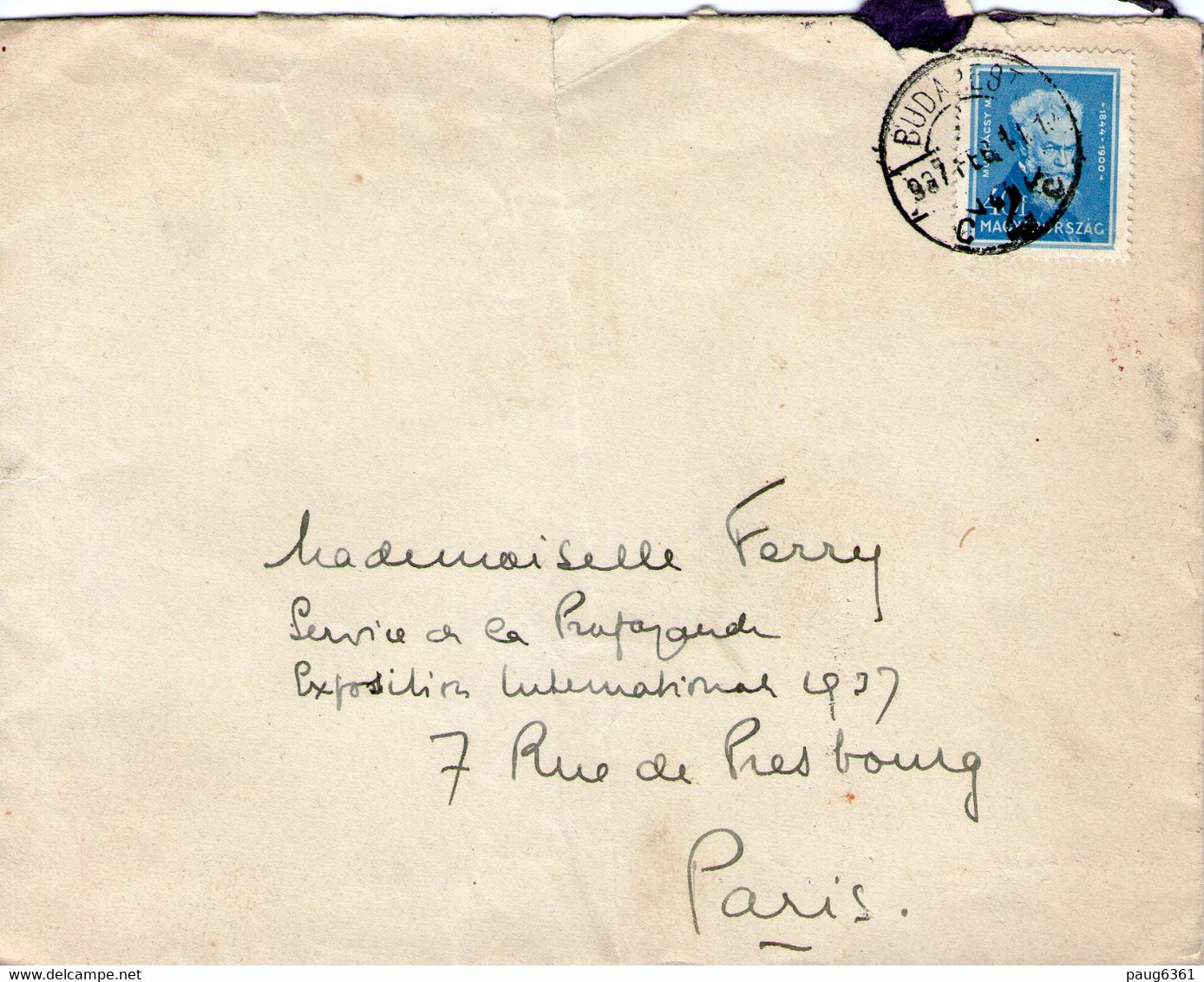 HONGRIE LETTRE POUR PARIS  1937 - Marcophilie