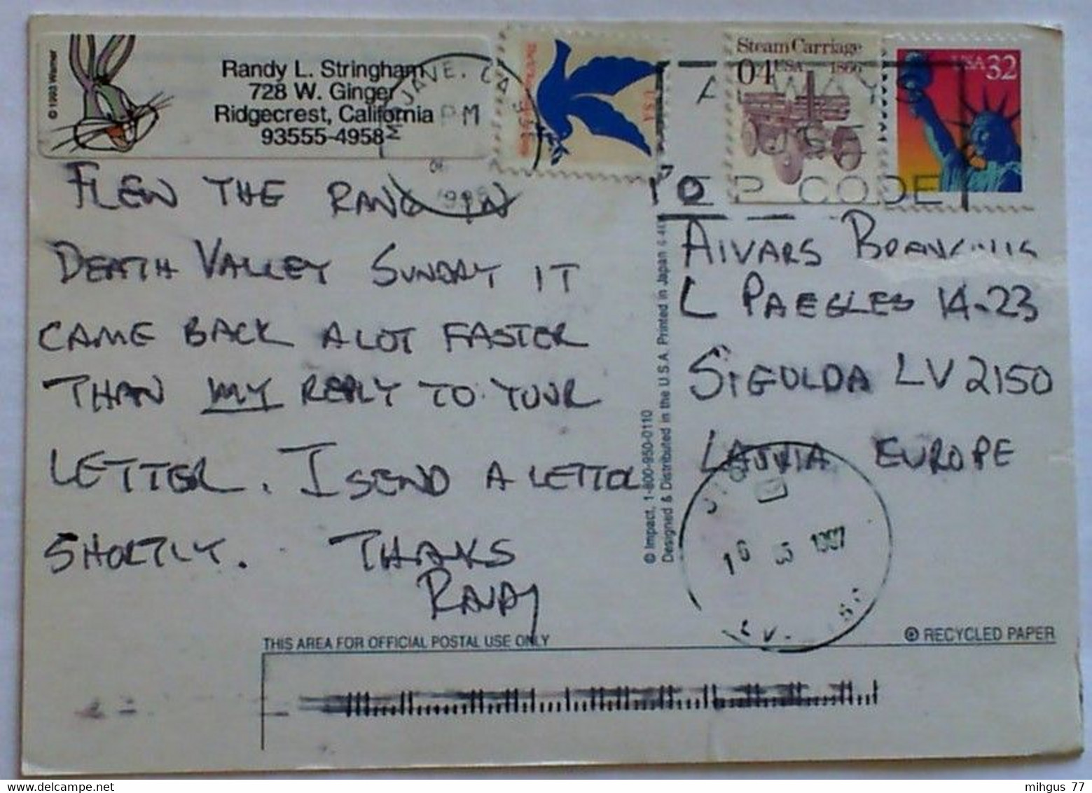 USA  1998  Death Valley Post Card - Death Valley