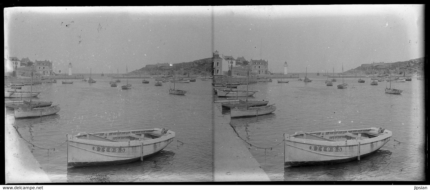 lot de 32 plaques de verre stéréo négatives Belle Île en Mer Belle Isle le Palais Port Voiliers Rochers -- Garfen