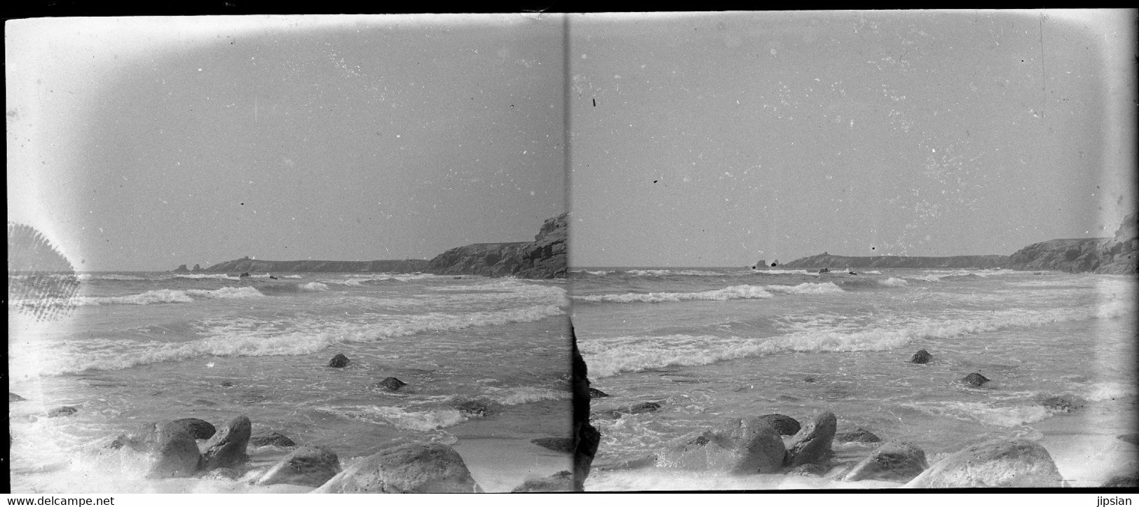 lot de 32 plaques de verre stéréo négatives Belle Île en Mer Belle Isle le Palais Port Voiliers Rochers -- Garfen