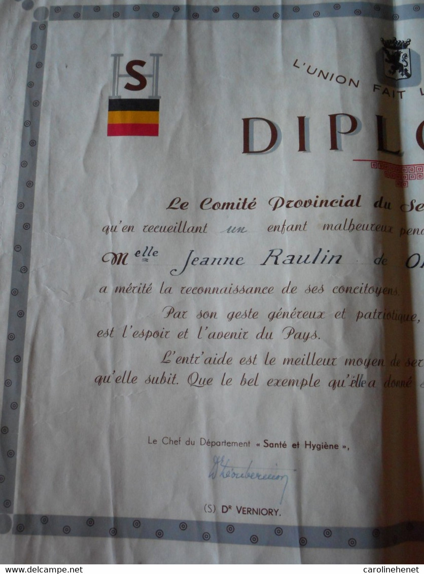 Diplôme Secours D'hiver 1942 - Diplomas Y Calificaciones Escolares